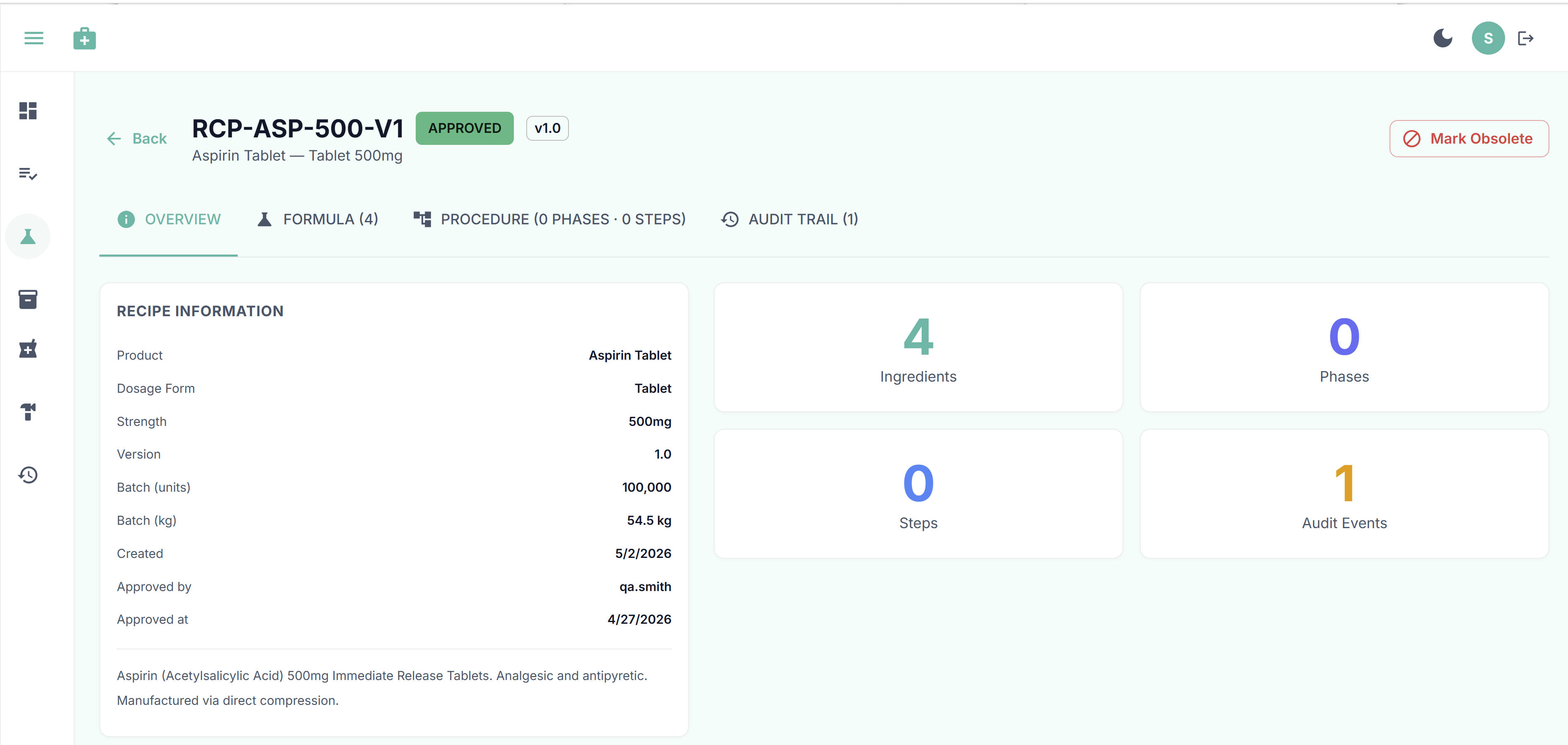 AuraMES Recipe Management and Sequential Production Logic