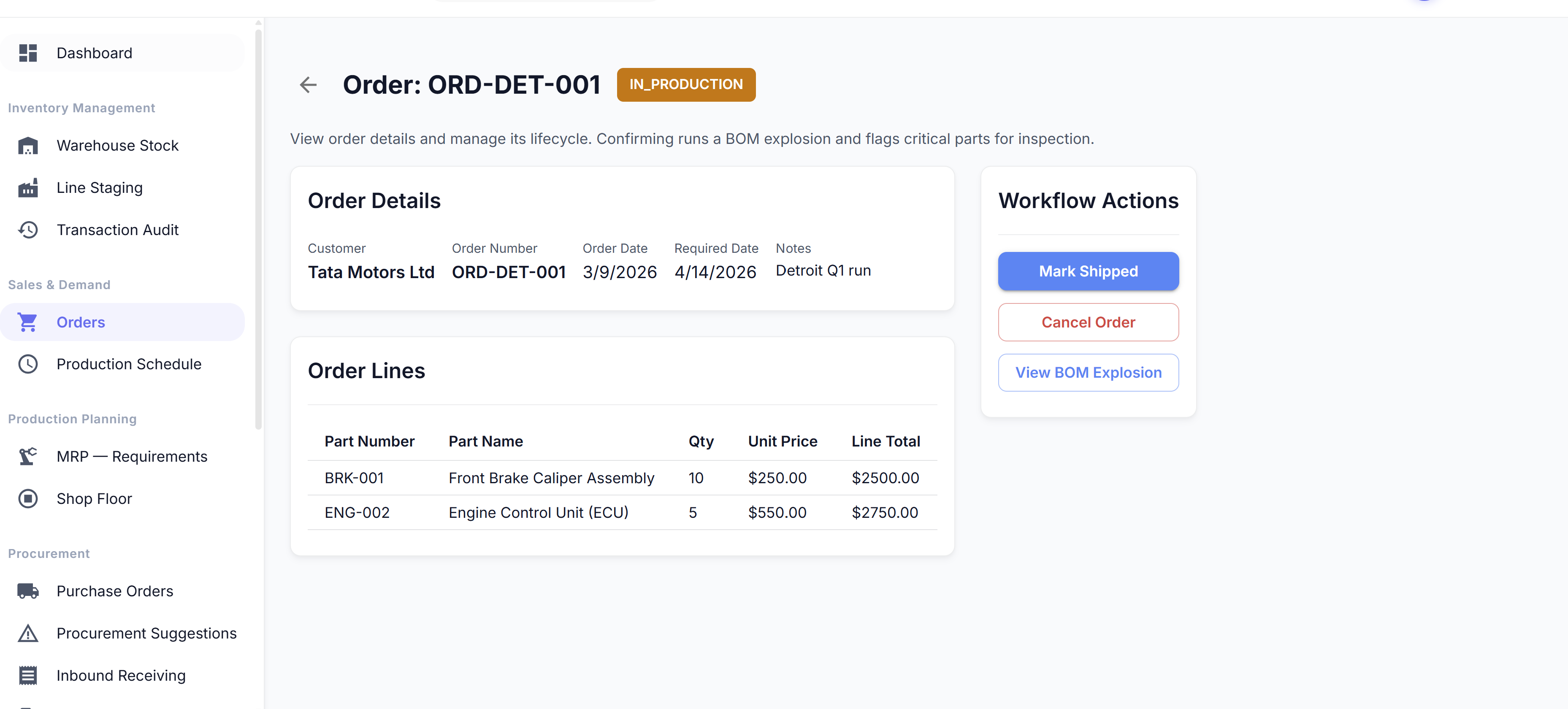 Tensor Dynamics Axiom ERP - Customer Order Management and Production State Tracking